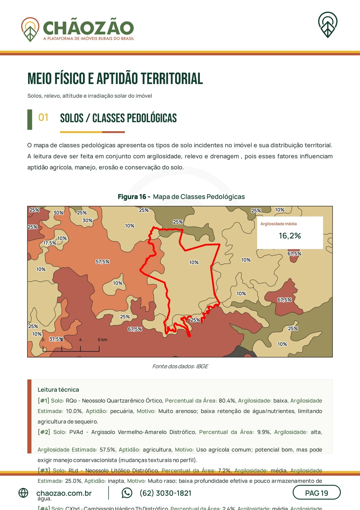 Exemplo de documento técnico KMZ Pró com mapa de vegetação e relevo